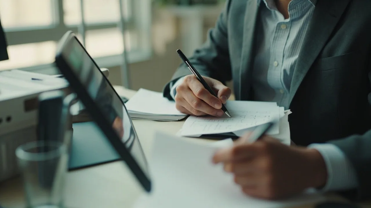A reviewer waiting beside a phone while documenting a support test on blank paper